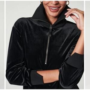 SPANX Womens 3XL Black Velour Half Zip Pullover Lounge Top‎ with Stretch Casual